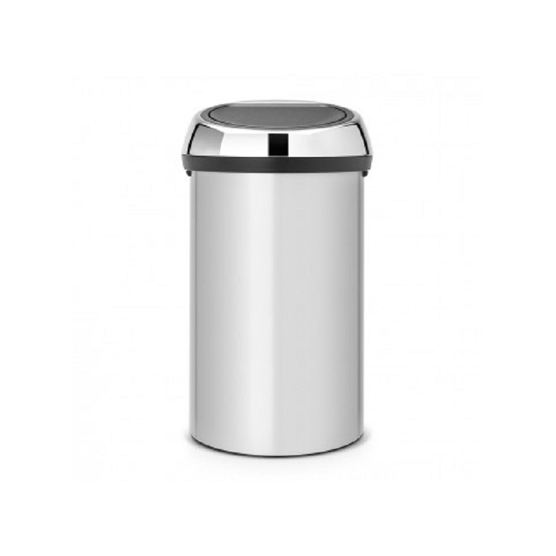 Poubelle Brabantia Touchbin 60L seau gris métallisé et couvercle en acier brillant