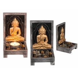 Photophore en bois Bouddha avec pierres déco 15x9cm