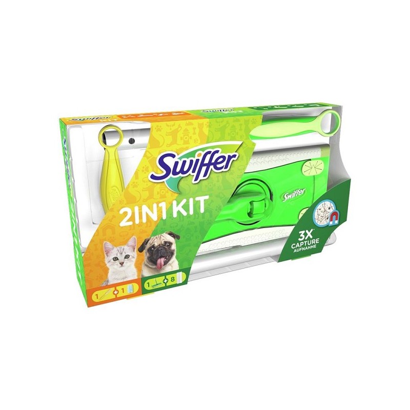 Kit Swiffer Nettoyant pour sols, lingettes sèches pour sols et recharge Duster Plus. Idéal pour les animaux de compagnie