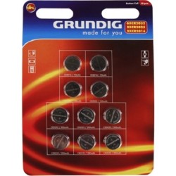 Grundig Piles bouton 10 pièces sur carte (6xCR2032,2xCR2025,2xCR2016)