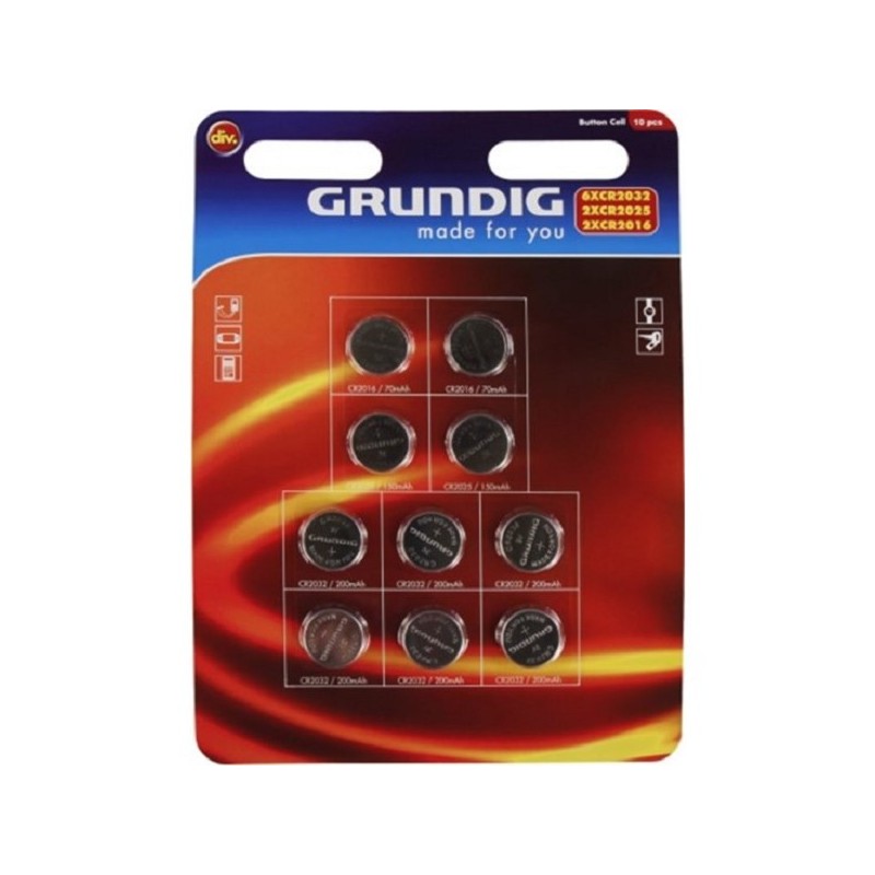 Grundig Piles bouton 10 pièces sur carte (6xCR2032,2xCR2025,2xCR2016)