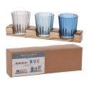 Theelichthouderset glas op houten plank