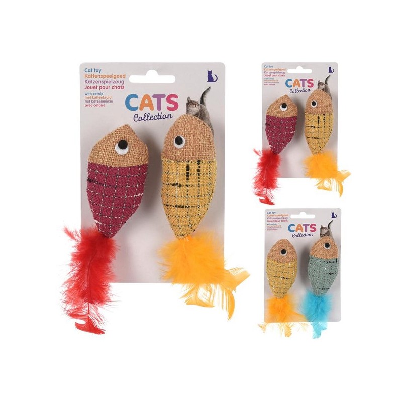 Poisson jouet pour chat 2 pièces sur carte