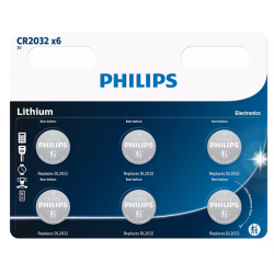 Pile Philips Lithium CR2032 3V 6 pièces sur carte