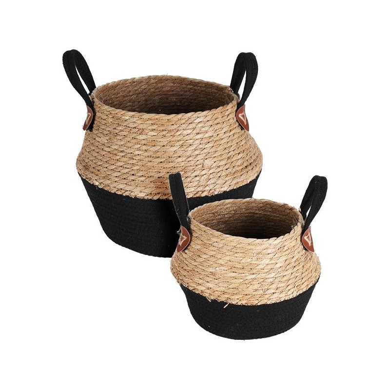 Set de paniers coton 2 pièces Ø33xh24cm/Ø27xh19cm noir/naturel