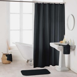 Rideau de douche Uni Textile 100% Polyester 180x200cm noir complet avec anneaux de suspension