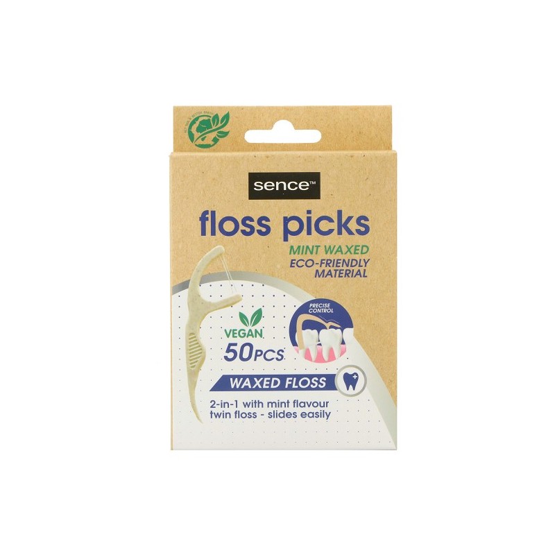 Sence Fresh Vegan Floss Picks 50pcs 2-en-1 Bambou