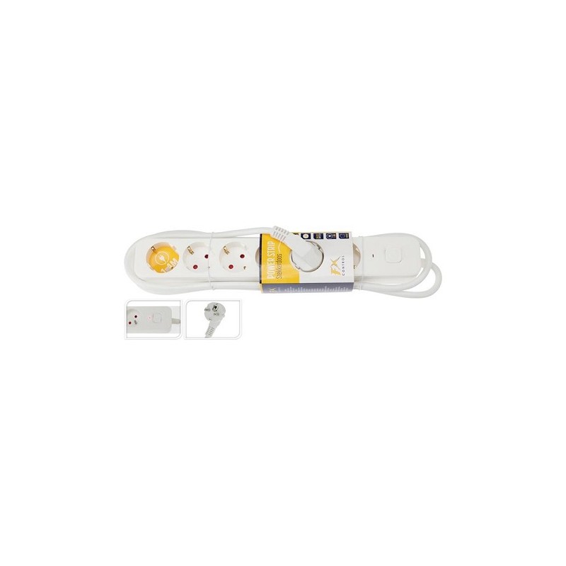 Prise avec espace pour 6 fiches avec contact de protection et interrupteur, longueur du cordon 140 cm blanc