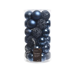 Decoris Kerstballenset Ø 6cm koker a 37 stuks assorti dessin nachtblauw