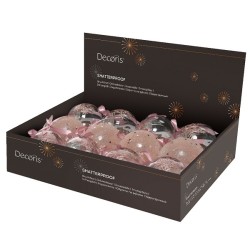 Boules de Noël en plastique Decoris 3 couleurs assorties en boîte de 12 rose poudré