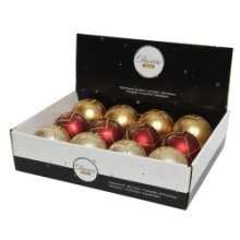 Boules de Noël Decoris en plastique Ø8cm boîte de 12 pièces finition mate en or clair nacré et sang de bœuf
