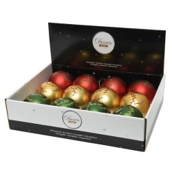 Decoris Kerstballen kunststof Ø8cm doos a 12 stuks mat finish licht goud, rood en groen