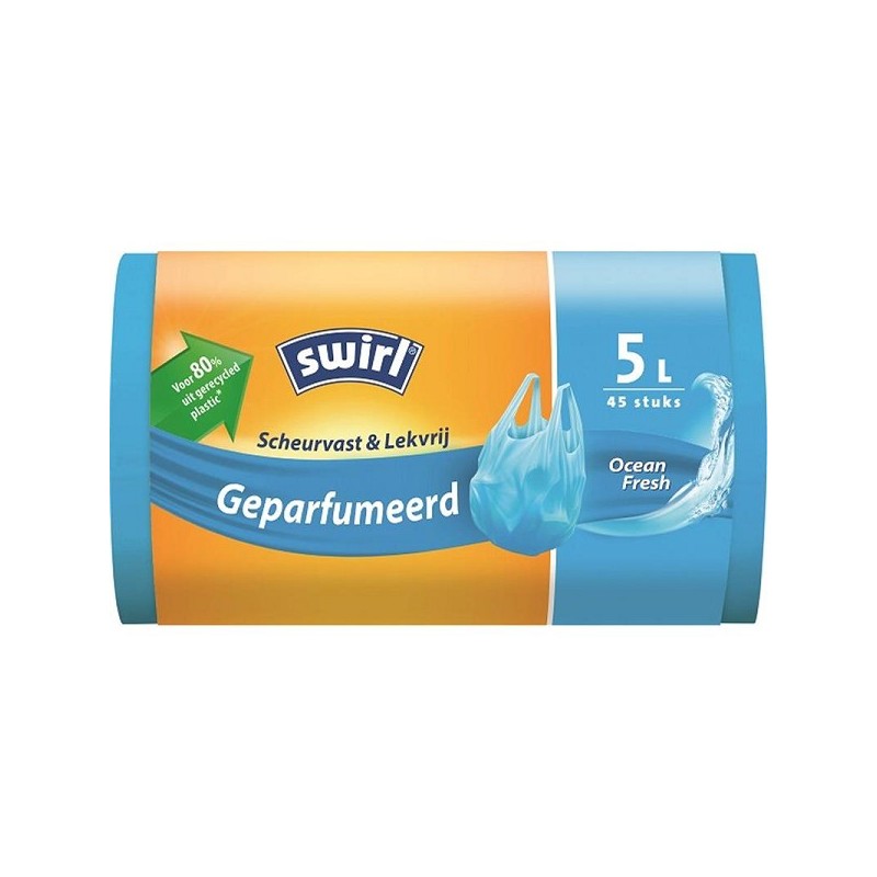 Sac poubelle Swirl Pedal parfumé avec anse Rouleau de 5 litres de 45 sacs composés à 80% de plastique recyclé