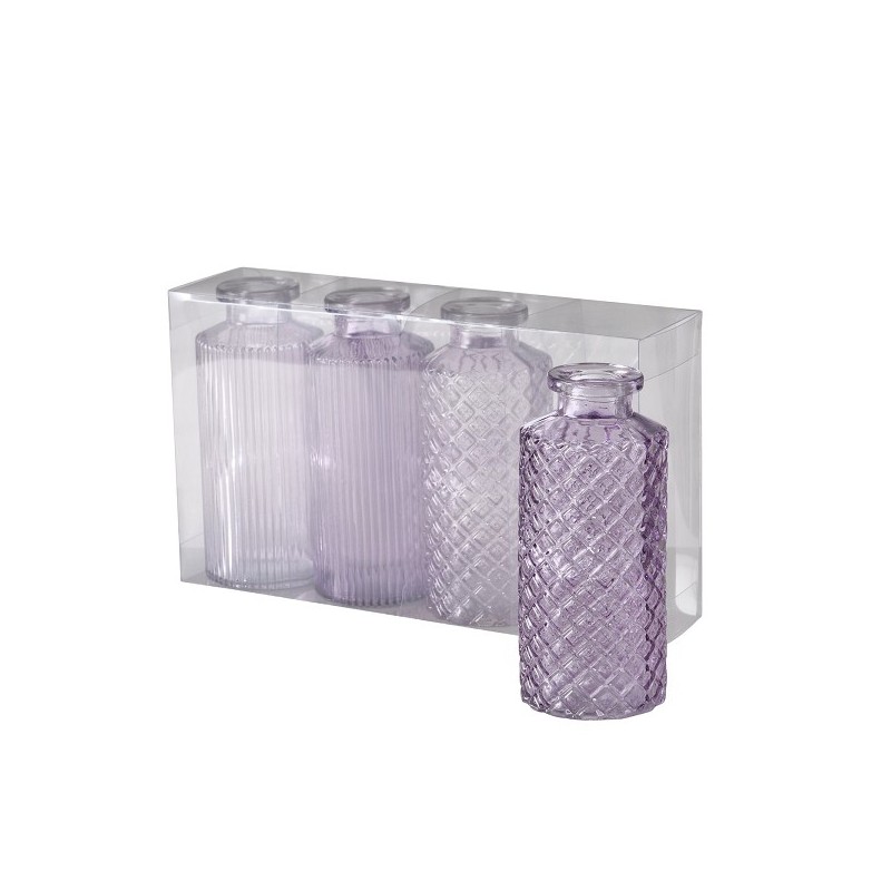 Boltze Home Vaas Panja glas Lila-verpakt per 4 stuks in transparante doos