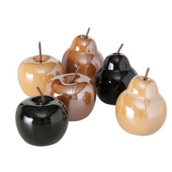 Boltze Home Objet déco Perly pomme ou poire en céramique- H14cm- disponible en marron, noir ou jaune foncé