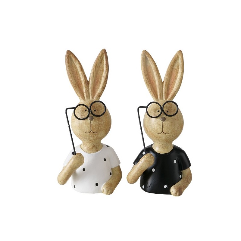 Boltze Home Statue Billow en bois de lapin avec lunettes noir/blanc H15cm - disponible en noir ou blanc