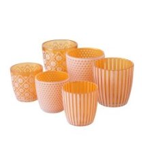 Boltze Home Photophore en verre Patty Orange - Ensemble de 2 pièces grand et petit