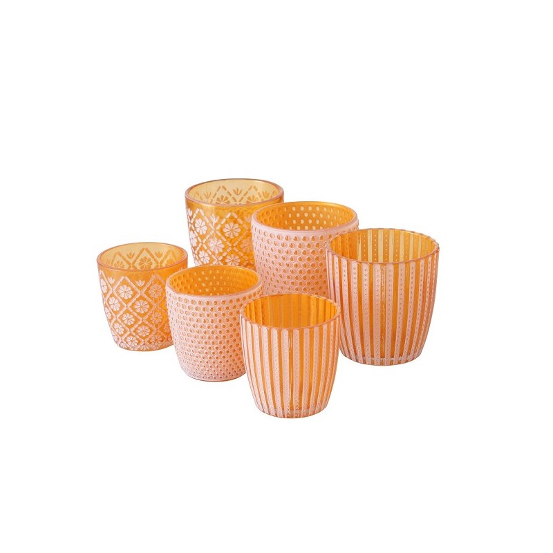 Boltze Home Theelichthouder glas Patty Oranje -2 delige set groot en klein