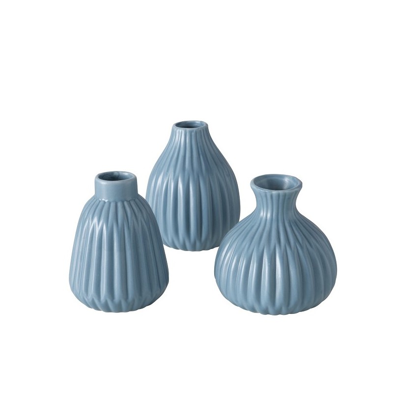 Boltze Home Vase Esko en porcelaine nervurée H12cm Dia6cm Bleu clair en 3 versions différentes