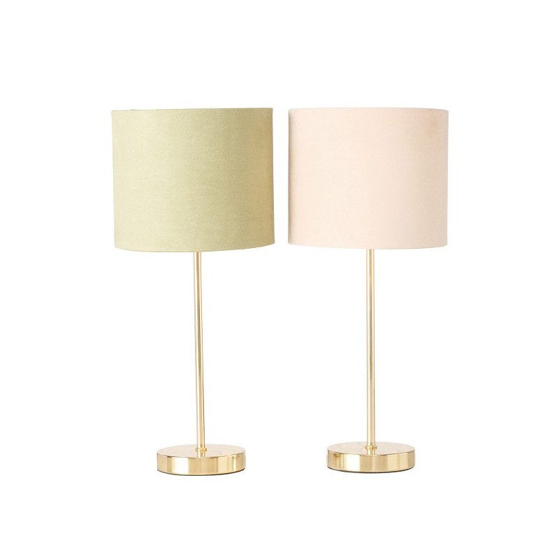 Boltze Home Tafellamp Lorie met metalen goudkleurige voet en Polyester kap - H40cm Dia18cm- verkrijgbaar in zachtgroen of roze