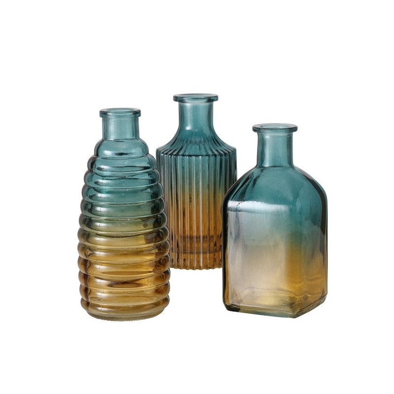 Boltze Home Vaas Eliana glas 2-kleurig blauw/bruin H15cm Dia 7cm-verkrijgbaar in 3 verschillende modellen