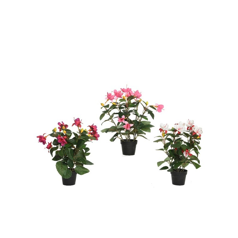 Decoris Kunststof plant Fuchsia in kunststof pot zwart L30-B30-H30cm verkrijgbaar in paars, roze of wit
