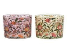 Decoris Photophore en verre à motif floral dia8-H9cm