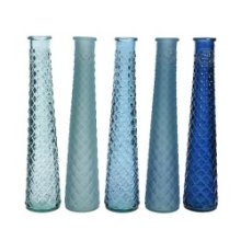 Vase Decoris en verre recyclé dia7-H32cm dans les tons bleus