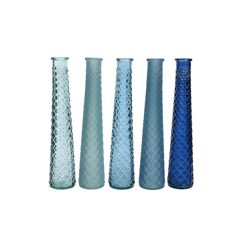 Decoris Vaas recycled glas dia7-H32cm in blauwtinten