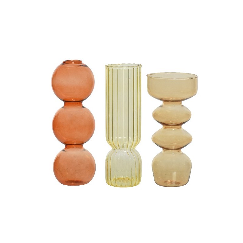 Decoris Vaas glas Ø7-H17cm-in 3 verschillende vormen en kleuren