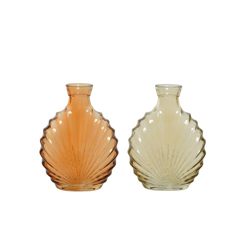 Decoris Vaas glas in waaiervorm L5.5-W12-H16.5cm- in zandkleur of peachkleur