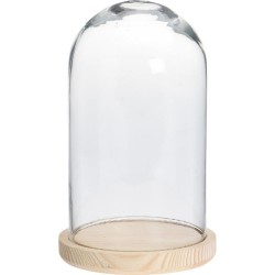 Stolp glas met houten basis 17x17x31cm