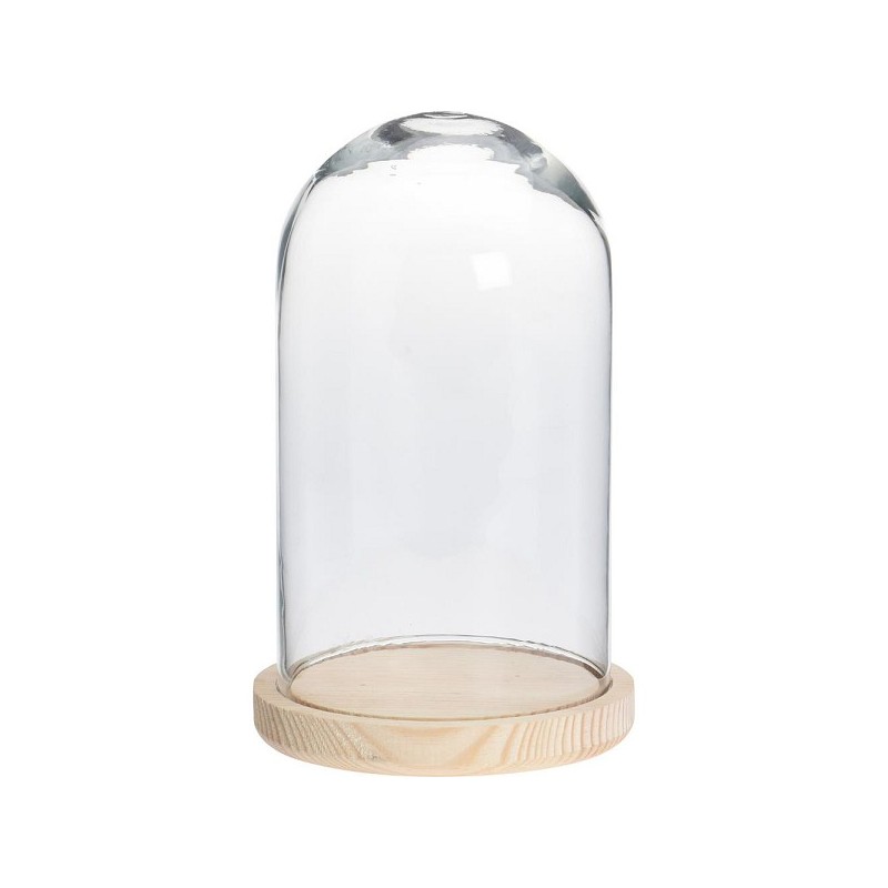 Stolp glas met houten basis 17x17x31cm
