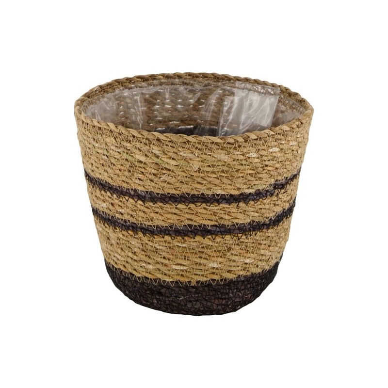 Dijk Natural Collections Mand zeegras met plastic binnenzijde Ø18x16cm naturel/zwart