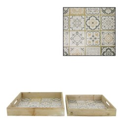 Dijk Natural Collections Tray set hout met print van portugese tegeltjes 2-delig 27x27x4cm