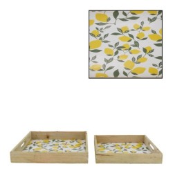 Dijk Natural Collections Set de plateaux en bois avec imprimé citrons 2 parties 27x27x4cm