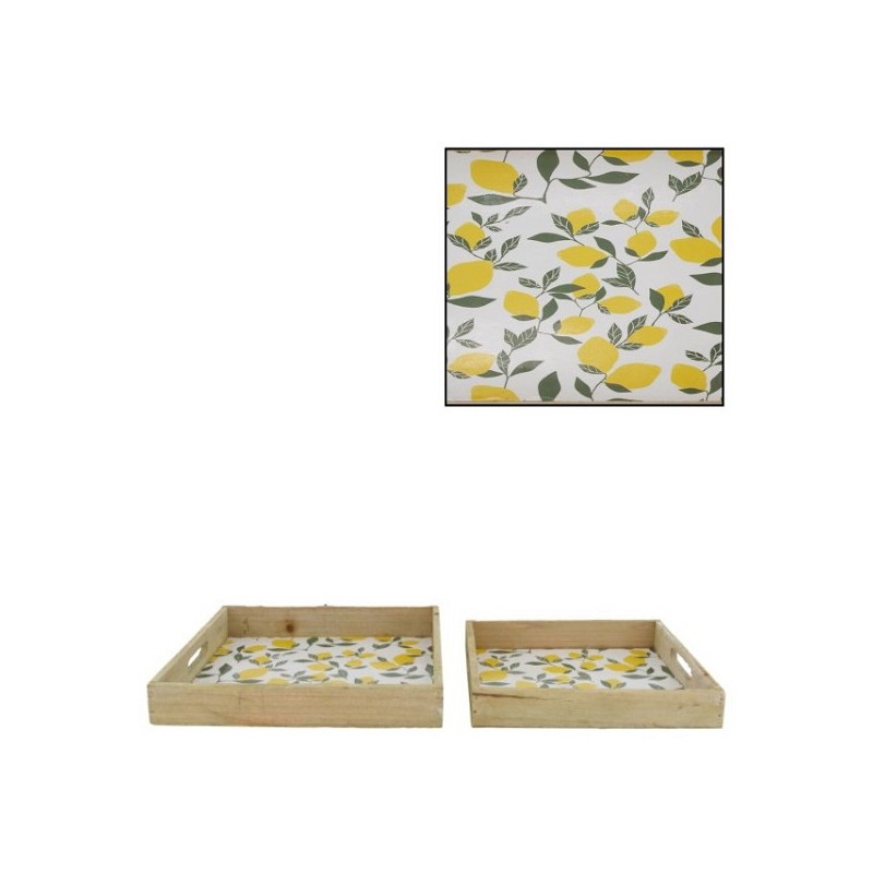 Dijk Natural Collections Set de plateaux en bois avec imprimé citrons 2 parties 27x27x4cm