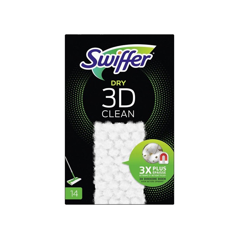 Recharge de lingettes anti-poussière Swiffer Dry 3D Clean, boîte de 14 pièces