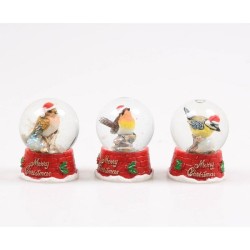 Farmwood Animals vogel met kerstmuts in schudbol 4x4x6cm