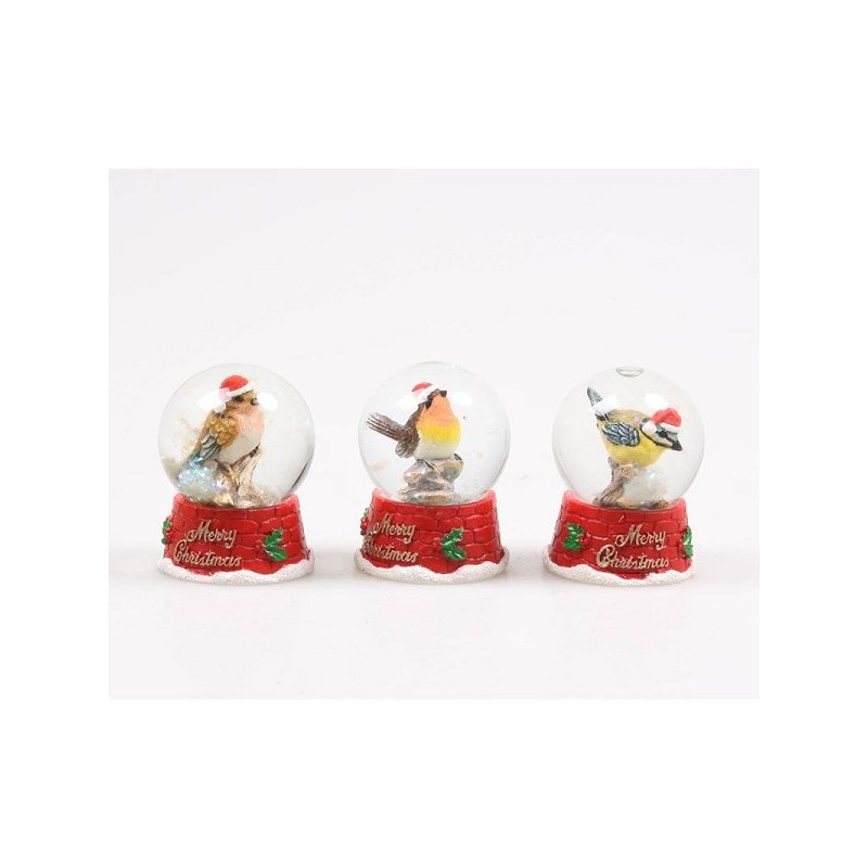 Farmwood Animals vogel met kerstmuts in schudbol 4x4x6cm