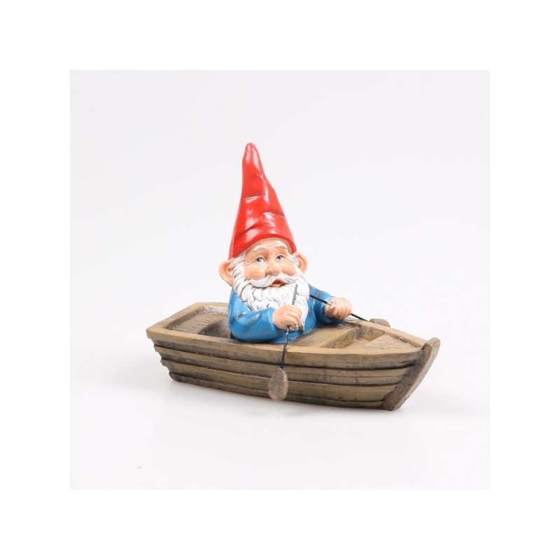 Gnome brillant en bateau à rames (flottant) l 20cm