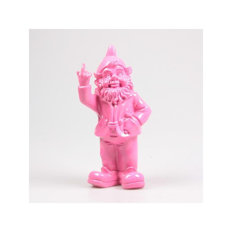 Stoobz Polystone beeld kabouter f*ck you fuchsia 16x12x32cm