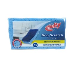 Multy Tampons à récurer anti-rayures bleu 11x6,5cm paquet de 3