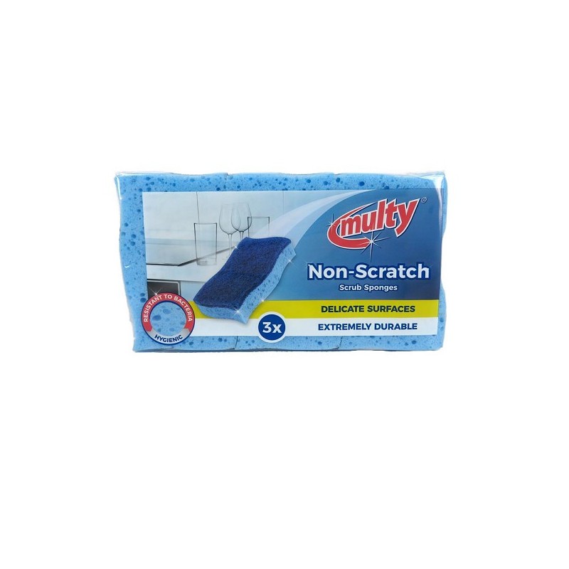 Multy Niet-krassende schuursponsen blauw 11x6,5cm 3-pack