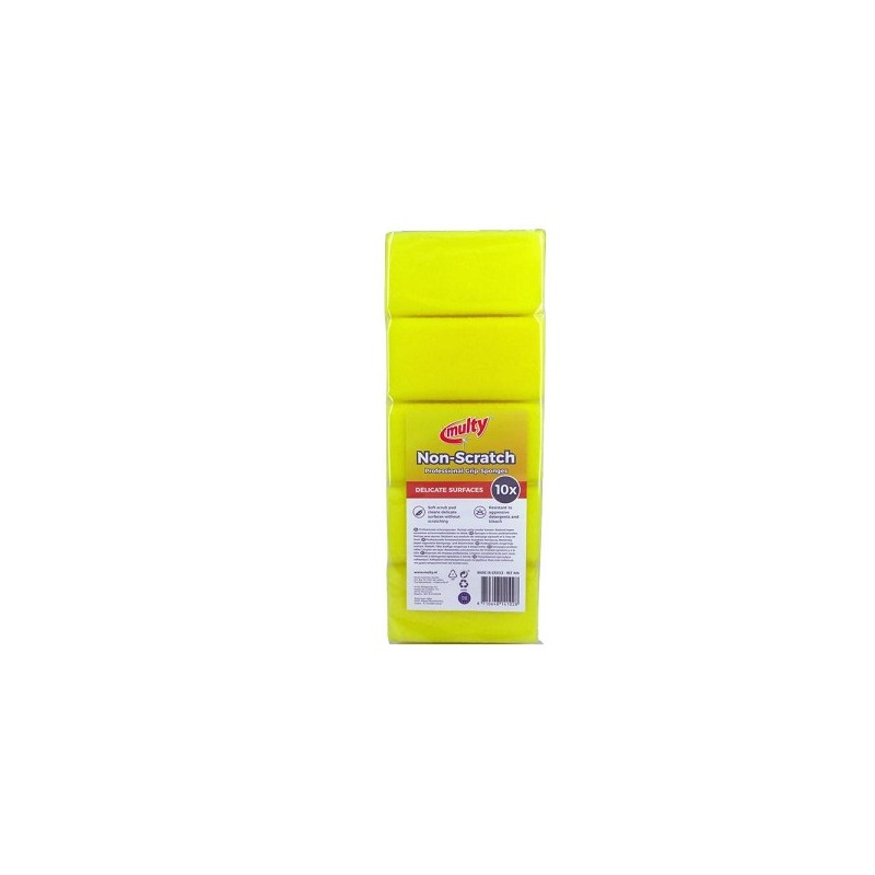Multy Niet-krassende schuursponsen met greep 13x6,5x4,5cm 10-pack geel