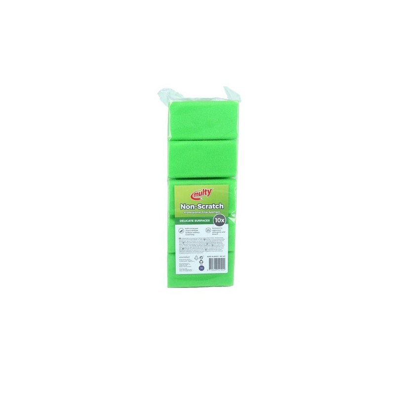 Multy Tampons à récurer anti-rayures avec manche 13x6,5x4,5cm paquet de 10 vert