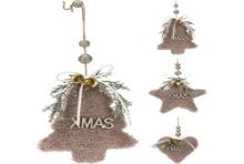 Kerst XMAS hangdeco 12cm bruin 3ass