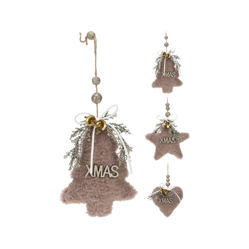 Kerst XMAS hangdeco 12cm bruin 3ass