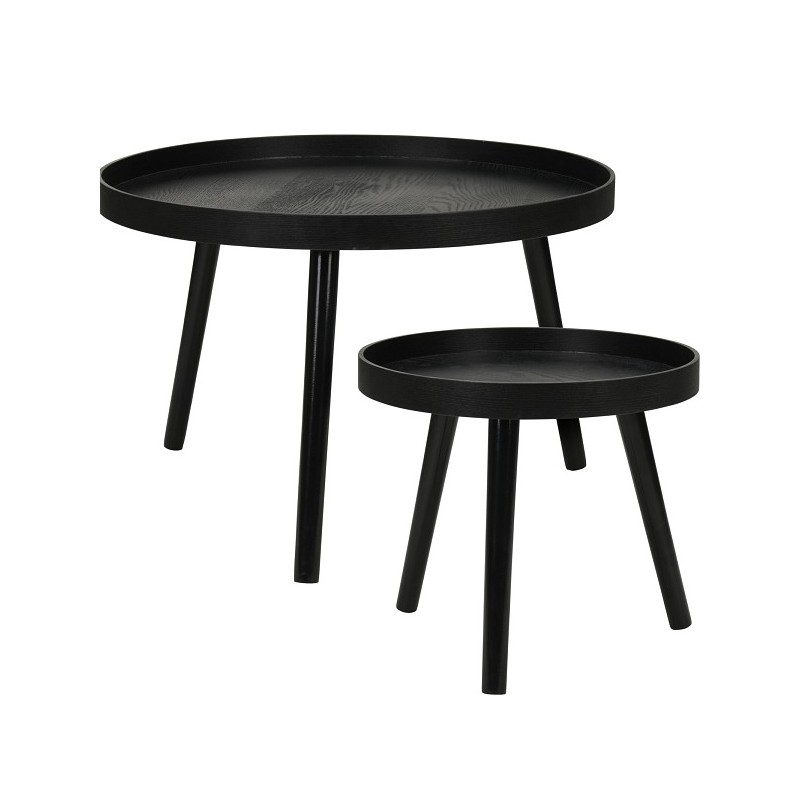 Set de tables d'appoint rondes 2 pièces Ø60xh40/Ø38xh34cm noir