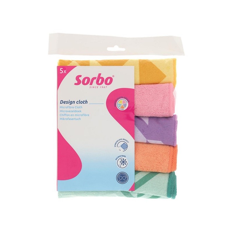 Sorbo Chiffons microfibres imprimés pastel 40x40cm lot de 5 pièces